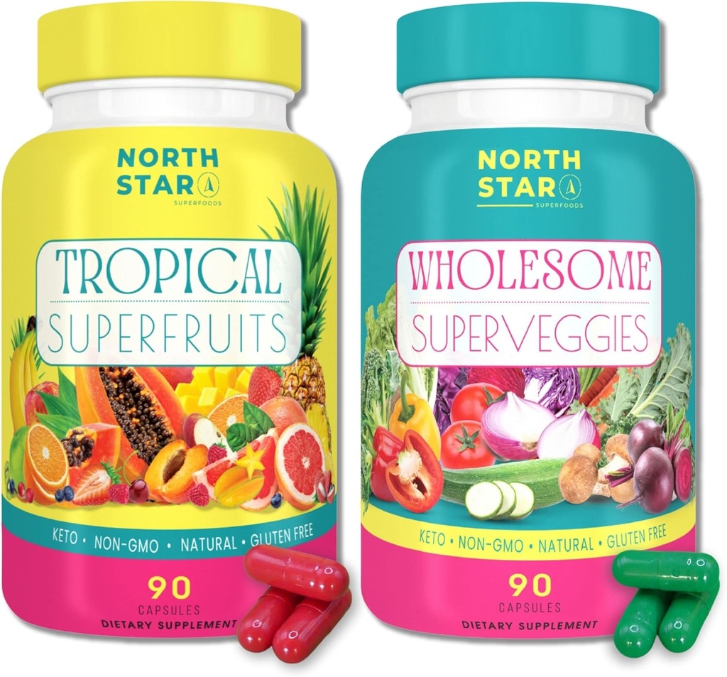Superfood Rich Keto Tropical Fruit + Wholesome Veggie Supplements | 180 TOTAL Servivings of Produce Per Bottle | Nitric Oxide + Beta Glucan | Gluten, Dairy, Soy, GMO-Free (Fruit & Veggie, 180 Count)