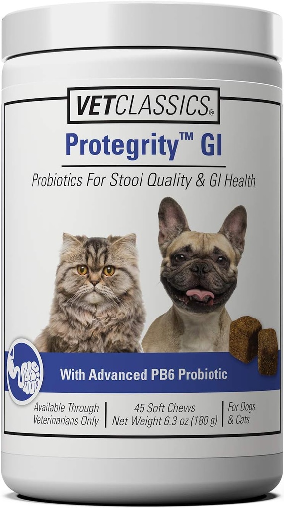 Vet Classics Protegrity GI Probiotics für Hunde & Katzen für Hocker Qualität & Gastrointestinale Gesundheit, unterstützt GI Gesundheit in Stress & Imbalanced, 45 Soft Chews