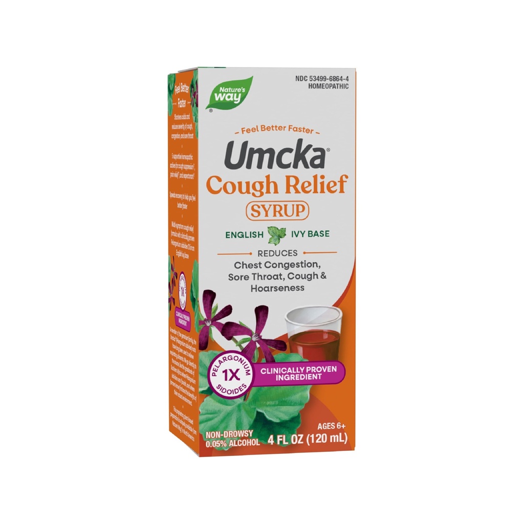 Nature's Way Soulagement de la toux Sirop, Umcka, Congestion thoracique, Gorge douloureuse, Toux, Grossesse, Phénylephrine libre, homéopathique, non somnolent, 4 Fl Oz