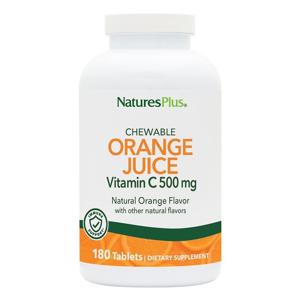 NaturesPlus Jus d'orange Vitamine à croquer C - 500 mg, 180 comprimés - Supplément de soutien immunitaire à haute puissance, antioxydant - doux sur l'estomac - végétalien, sans gluten - 180 portions