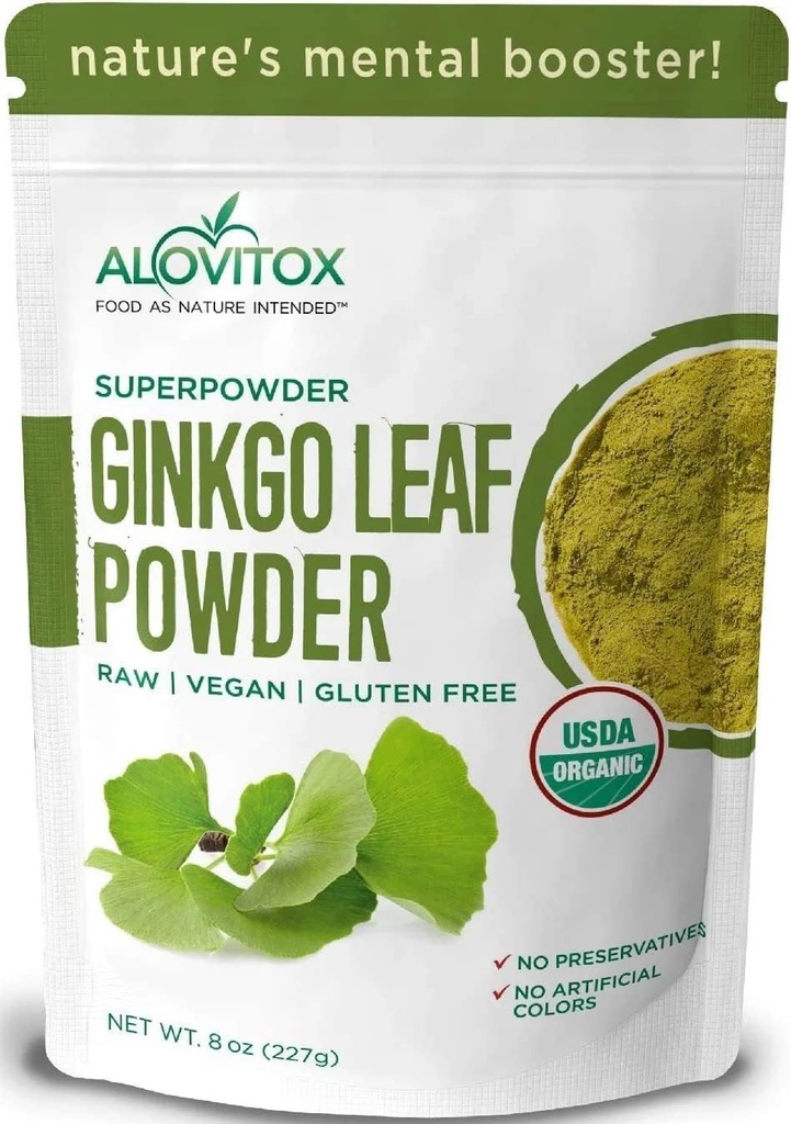 Ginkgo Biloba Blatt Pulver 8oz - Ginkgo Biloba Tee Unterstützt gesundes Altern, Gedächtnis, Fokus, Stimmung & Konzentration - 100% natürliche Ginko Blatt Extrakt, Vegan, Non GMO & Certified Organic Ginkgo Blatt Pulver