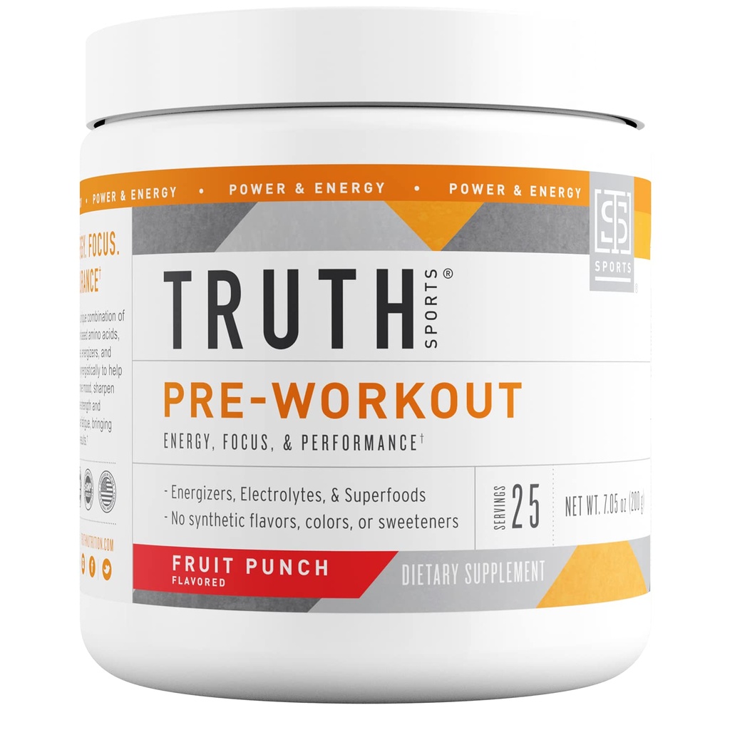 Truth Nutrition Pre Workout Powder - Natürliches PreWorkout für Männer und Frauen, Vegan BCAA Amino Energy Powder, Keto Friendly - Keine künstlichen Aromen, Süßungsmittel oder Farbstoffe (Fruit Punch)