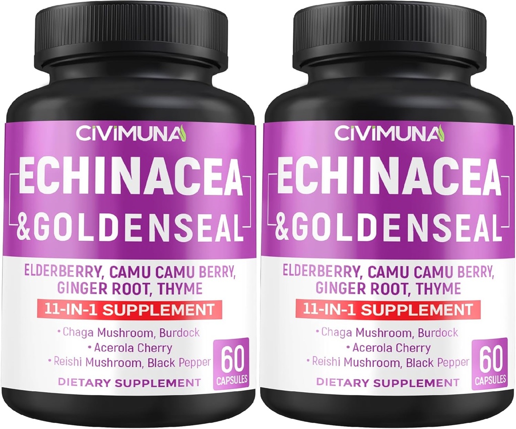 Capsule Echinacea con Echinacea, Radice d'oro, Elderberry - 120 capsule per 4 mesi di alimentazione (Pack of 2)