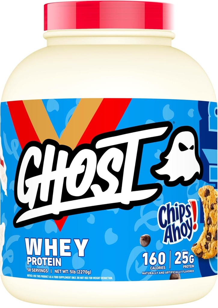 GHOST Whey Protein Powder, Chips Ahoy! - 5LB, 25G di proteine - cioccolato Chip Cookie aromatizzato Isolato, concentrato e miscela idrolizzata di proteine del siero