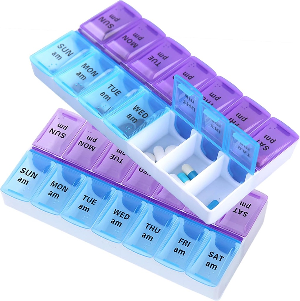 Organizzatore di pillole settimanali 2 volte al giorno scatola di pillole di grande capacità AM PM contenitore di medicina olio di pesce del contenitore della vitamina Dispenser di pillola titolare supplemento (2 PCS)