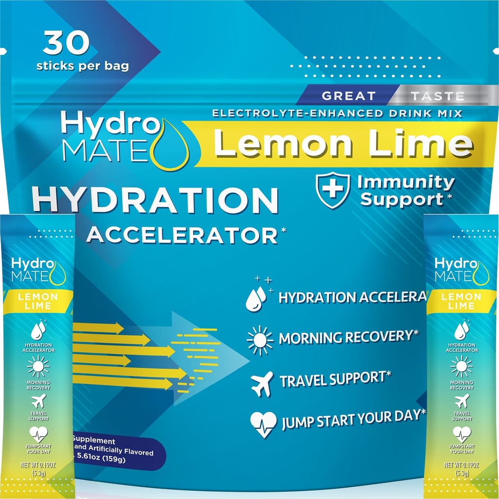 HydroMATE Elektrolyt Pulver Zitronen Limetten Hydration Packets Low Sugar 30 Count