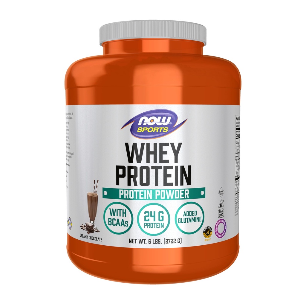 NOW Alimenti Nutrizione sportiva, Proteine del siero, 24 g Con BCAA, Polvere di cioccolato cremoso, 6-Pound