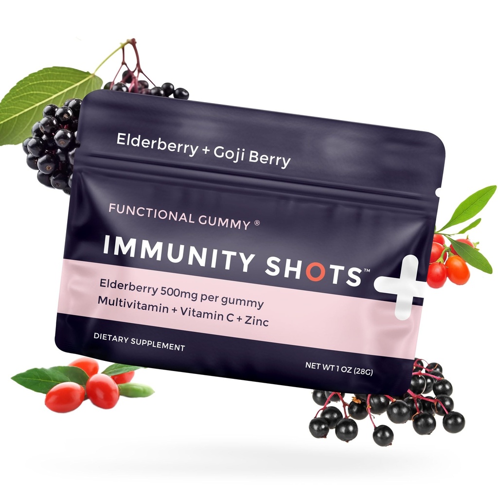 SGC Immunity Shots - Elderberry and Goji Berry 500mg Multivitamin Gummies (12-Packs, 4 Per Pack) Integratore di supporto del sistema immunitario, Vegan, Gluten Free, Basato sulle piante, Made in USA