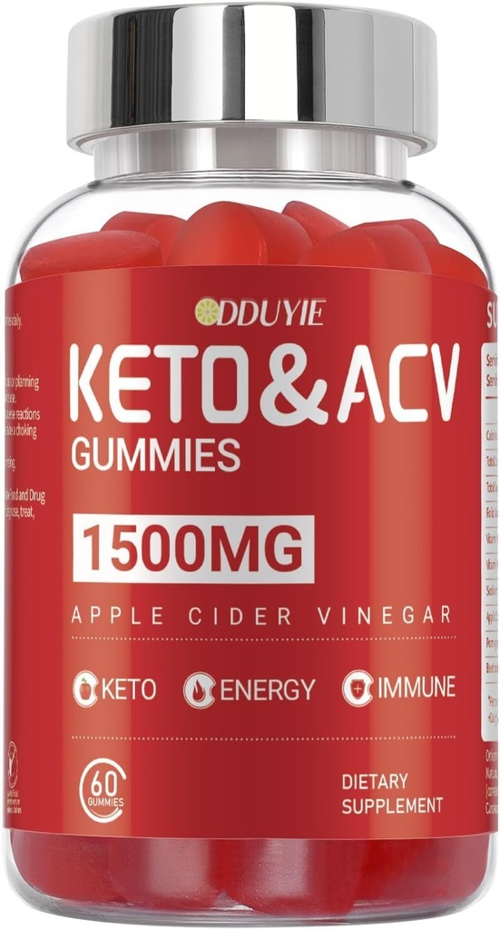 Keto ACV Gummies, Aceto di Sidro di Mela & Vitamina B12 B6 - per Uomo & Donna - 60 Conte