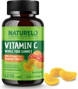 NATURELO Whole Food Vitamin C Gummies, Vitamin C from Acerola Cherry, Plant-Based Supplement, 60 Vegan-Friendly Gummies