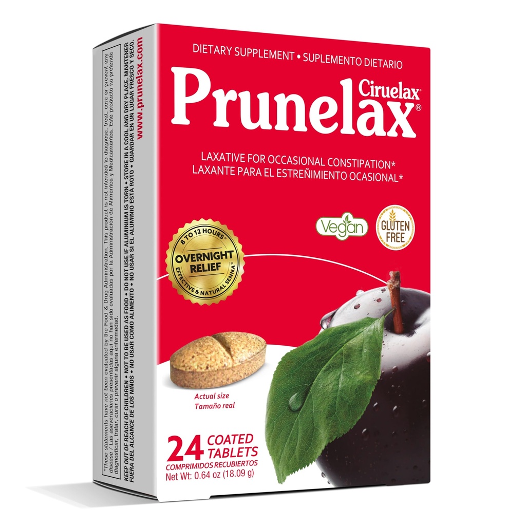 Prunelax Ciruelax Regular Strength Laxative Tablets - Übernachten Relief für okzionale Verstopfung, Senna Extract, Vegan & Glutenfrei, Fast-Acting Gentle Relief - 24ct