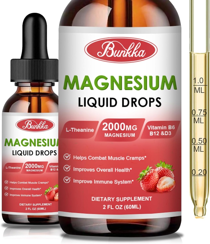 (2 Pack) Magnesium Glycinat 500mg Beilage, Magnesium Glycinat Flüssigkeitstropfen mit Magnesium Malat, Taurat, Citrat & Calcium Zink, Magnesium Beilage für Sleep&Stress Relief-Strawberry Flavor
