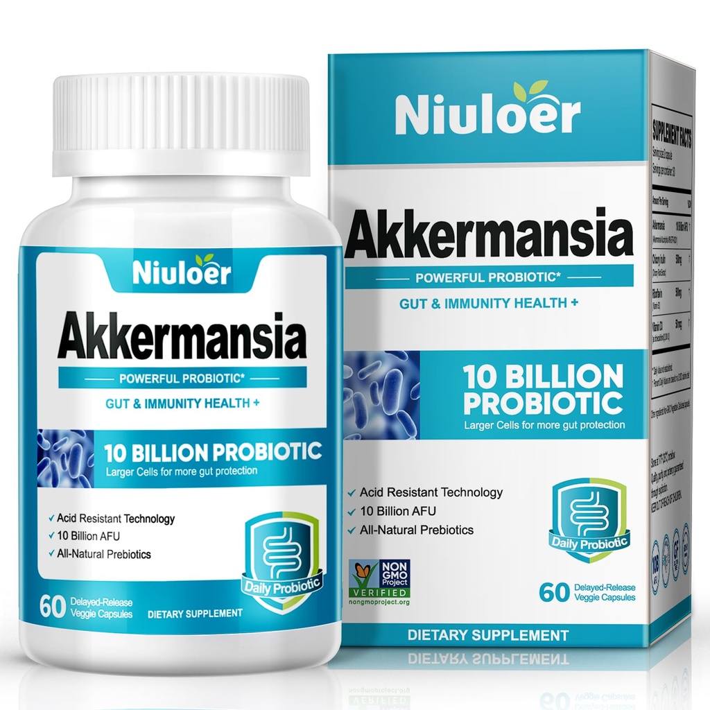 Akkermansia Probiotic, GLP-1 Probiotics for Women & Men - 10 Billion AFUs + Organic Prebiotics, Digestive, Gut, Immune & Overall Health, Enhances Gut Digestive Lining Function (60 Kapseln, 1-Pack)