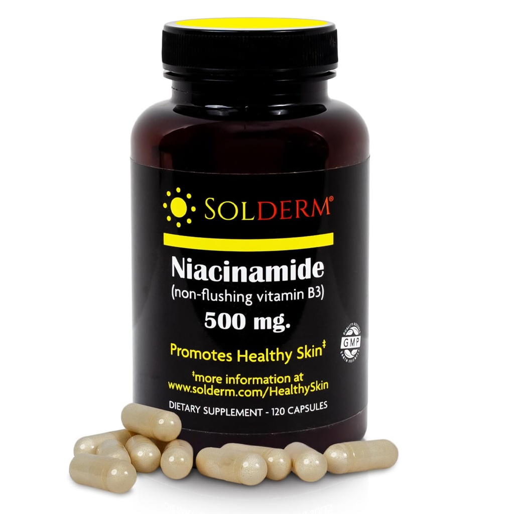 Niacinamid Non-Flushing Vitamin B3 Supplement | Vegetarische und glutenfreie Vitamin Niacinamid Tabletten mit pflanzlichen Cellulose Casings | Fördert Gesunde Haut | 120 Kapseln | 500mg