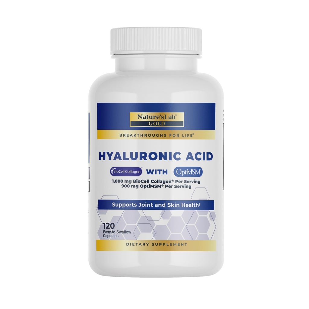Nature's Lab Hyaluronsäure mit Biocell Collagen und MSM - Haut Hydration, Joint Health - 120 Kapseln (40 Tage Versorgung)