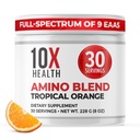 10X Health Amino Acids - 30 Portionen von EAA & BCAA Pulver, Pre Workout BCAA mit essentiellen Aminosäuren Supplement - BCAAs & EAAs für Langlebigkeit, Muskelunterstützung, Stärke, Energie - Tropical Orange