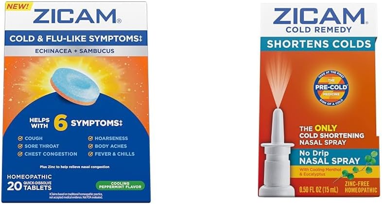 Zicam Cold & Flu Symptome 20 Tabletten und No-Drip Nasenspray kalt Remedy 0.5 Unze
