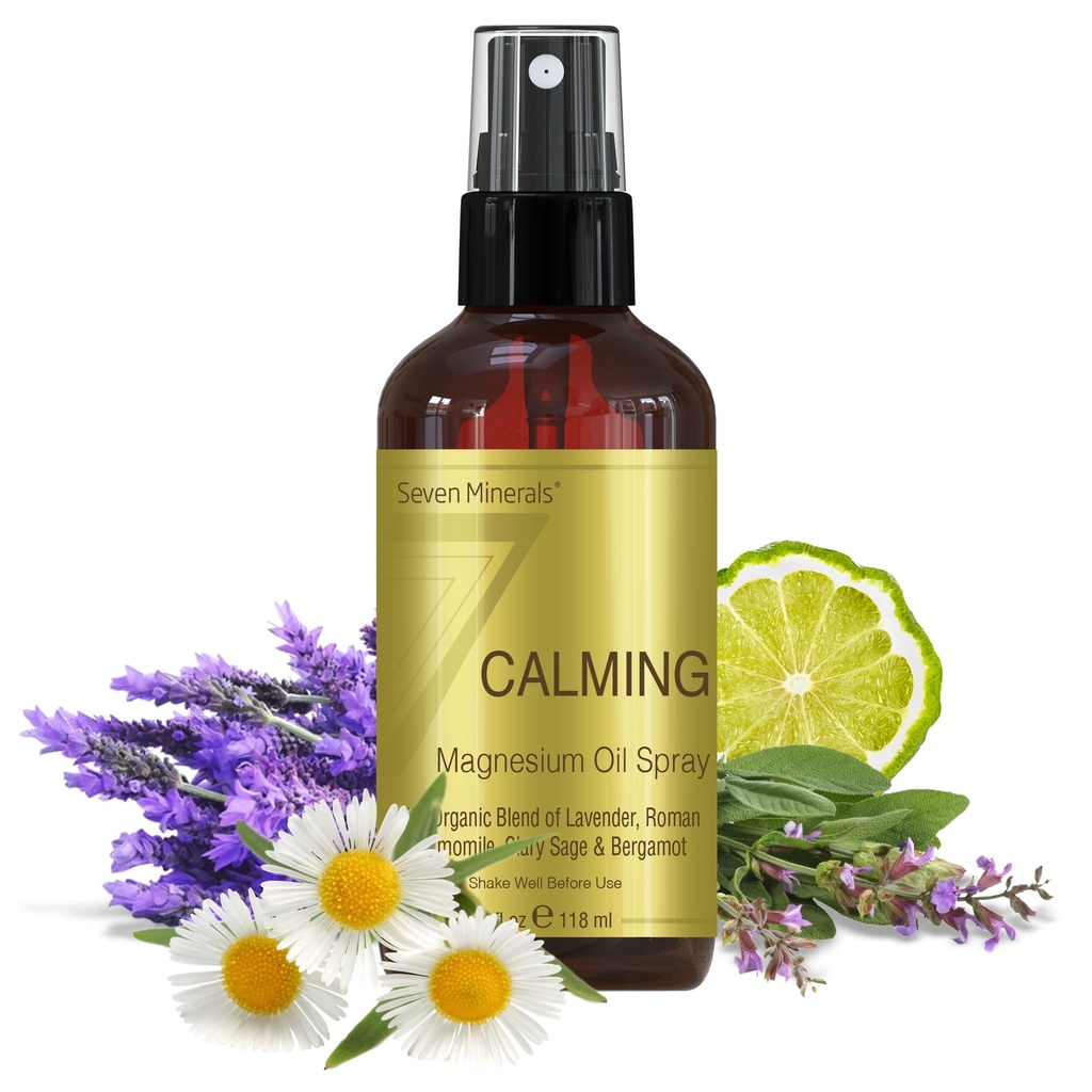 Seven Minerals Calming Magnesium Spray | 100 Prozent natürliche ätherische Öle Mischung - Made in USA (Lavender, Roman Chamomile, Clary Sage, and Bergamot) || eBook Included (New)