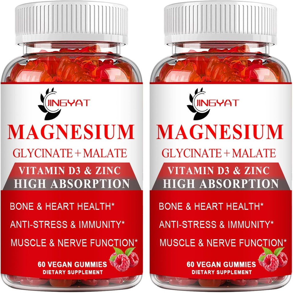 (2 Confezione) Cortisol Supplemento Magnesio Gummies 1000mg per Uomini & Donne, Magnesio Complesso Supplemento w/Glycinate 500mg, Malate 500mg, Vitamine D3, Zinco - Vegan & Natural