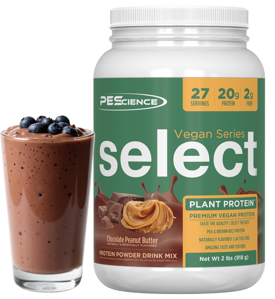 PEScience Select Vegan Protein Powder, Plant Based Protein Powder, Amazing Taste, Glatte Textur, Pea und Brown Rice Blend, Dairy Free, Lactose Free, Glutenfrei - Chocolate Peanut Butter, 27 Portionen