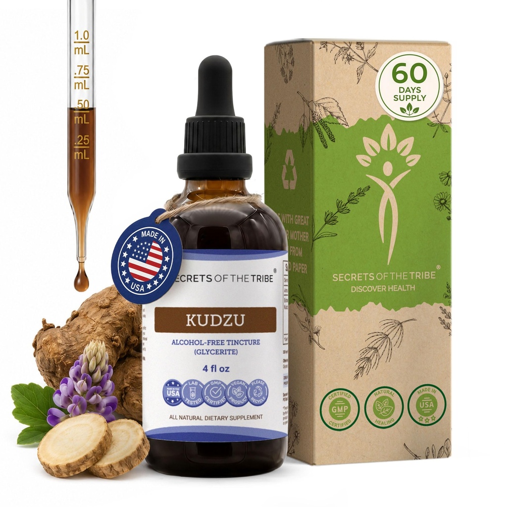 Secrets de la Tribe Kudzu Tecture Extrait liquide sans alcool, Kudzu (Pueraria Lobata) Berry séché (4 FL OZ)