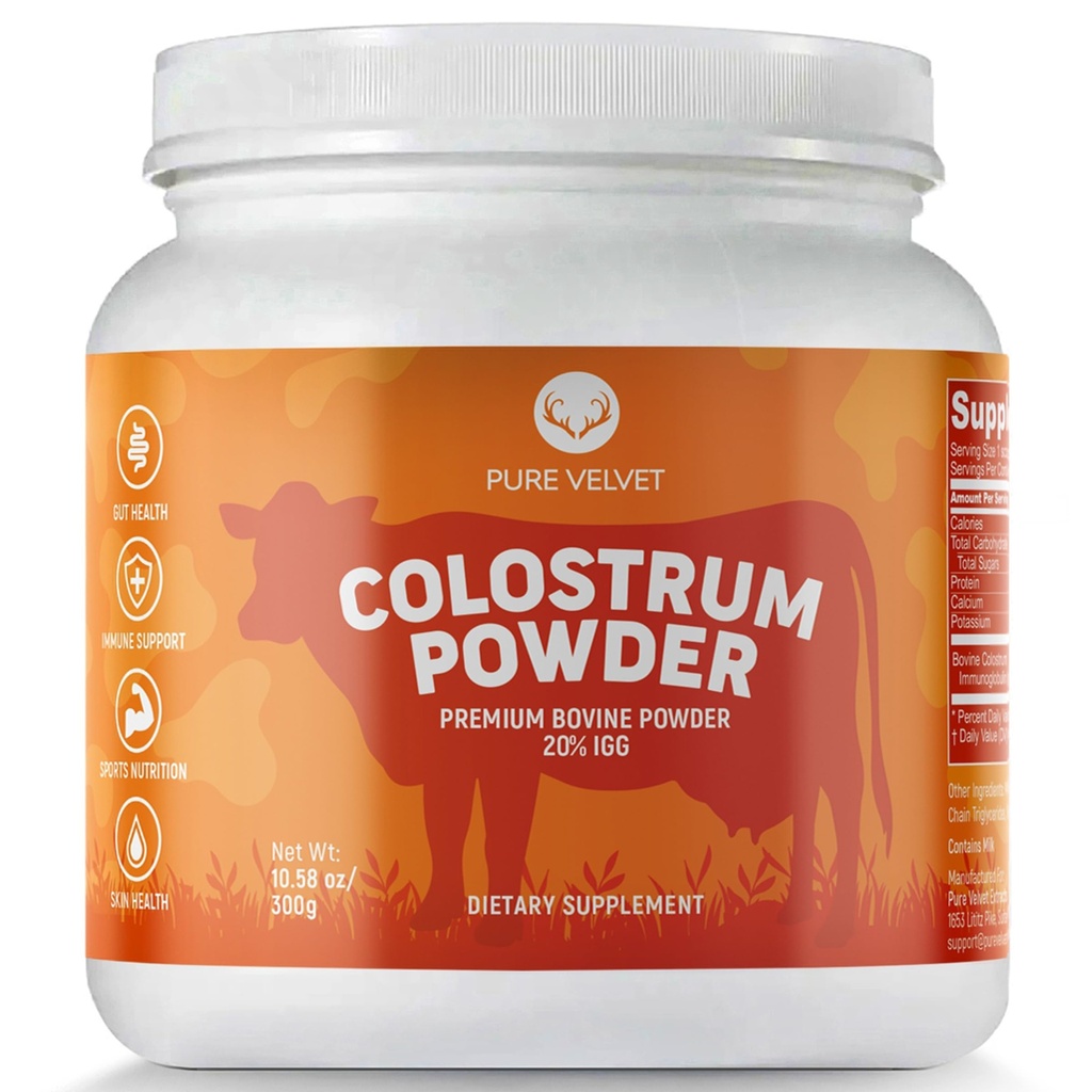 Pure Velvet Colostrum Powder für Gut Health, Bloating, Haarwachstum, Immununterstützung, Bovine Cow Sourced Colostrum Protein, Lactoferrin Supplement, Enthält Dairy mit Immunoglobulinen (IgG) (10 Unze)