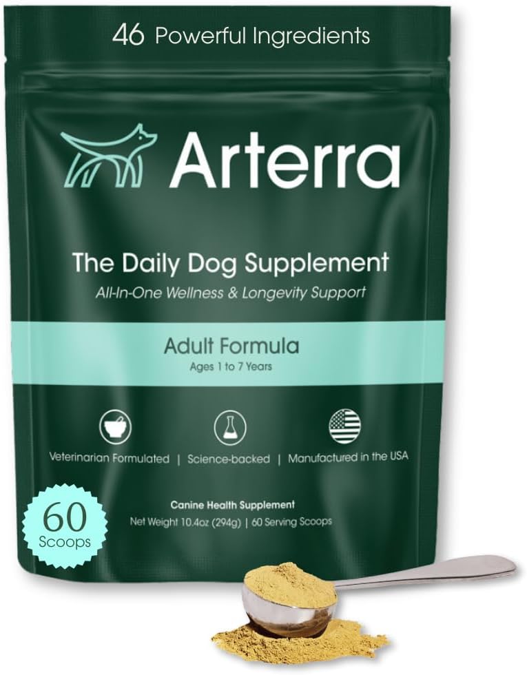 Supplément de poudre de chien adulte et topper alimentaire – 46 ingrédients pour la santé du gant, de l'immune et du cerveau – multivitamine quotidienne longuevitamine pour le bien-être du corps entier