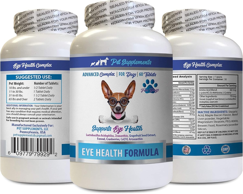 Hunde Augen Vitamine - Hunde Augengesundheit Formel - Advanced Eye Support Complex - VETS Empfehlung - Hund Lutein - 1 Flasche (60 Tabletten)