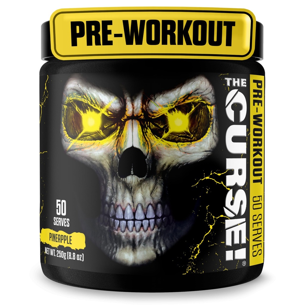 JNX SPORTS La Malédiction ! Poudre pré-entraînement avec créatine – Pré-entraînement énergétique extrême pour les hommes et les femmes – 50 portions – L Citrulline, Beta Alanine et caféine pour la pompe, la force et la concentration