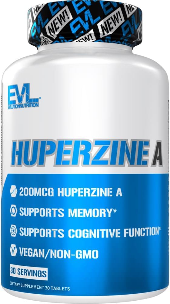 Evlution Huperzine A Nootropics Brain Support Supplemento Nutrizione Focus e Memoria Supplemento per la salute del cervello - 200mcg Huperzine A per una migliore prestazione cognitiva - 30 compresse vegane