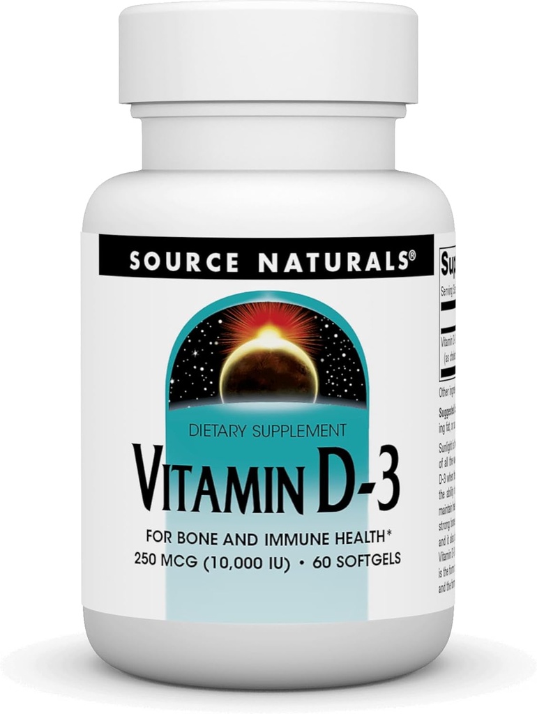 Source Naturals Vitamin D-3, Supports Bone & Immune Health*, 250 mcg (10,000 IU) - 60 Softgels