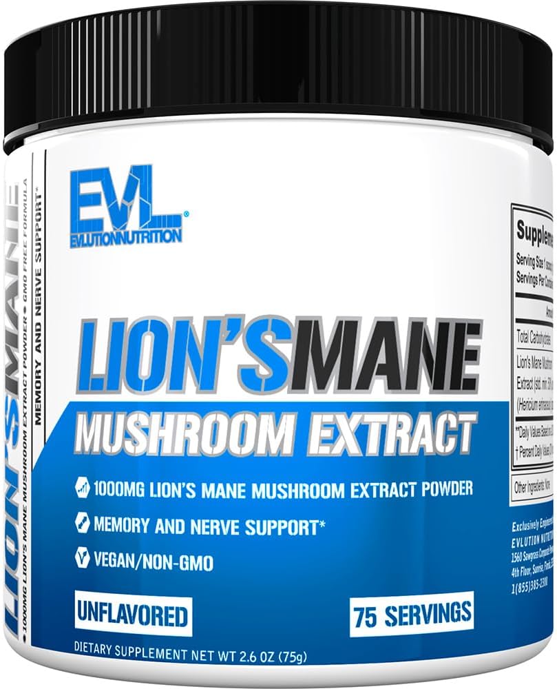 Evlution Organic Lion's Mane Mushroom Supplement - Lion's Mane Mushroom Powder Nootropics Brain Support Supplement für Fokus Gedächtnis Klarheit und Immunität Unterstützung