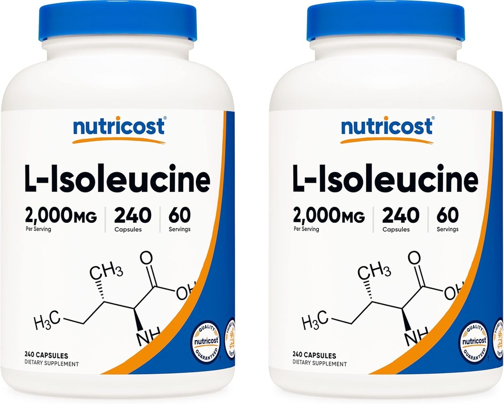 Nutricost L-Isoleucine 2000mg par portion, 240 capsules par bouteille (2 bouteilles)
