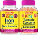 WellYes ferro + vitamina C bambini + curcumina curcuma erboristica bambini, gommoni Bundle - Grande degustazione, supplemento di vitamina, senza glutine, OGM libero, pancia masticabile