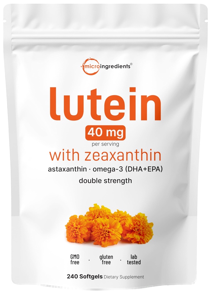 Micro Ingredients Lutein & Zeaxanthin 40mg Softgels, 240 Count, mit Astaxanthin, Omega-3s, & Phospholipide | Eye + Vision Health Vitamins | Third Party Tested, Non-GMO, Gluten Free