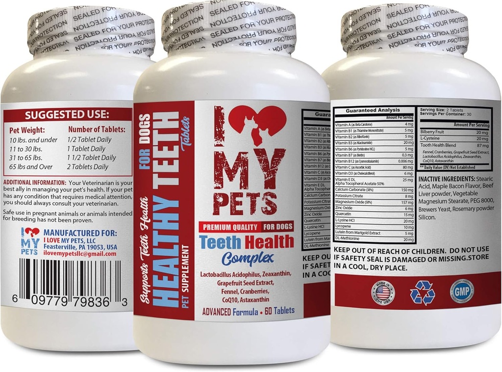 I LOVE MY PETS LLC Dog Gum Health - Hundezahn-Gesundheitskomplex - für gesunde Gums und Bad Breath - Dog Mineral Supplement - 60 Bäume (1 Flasche)