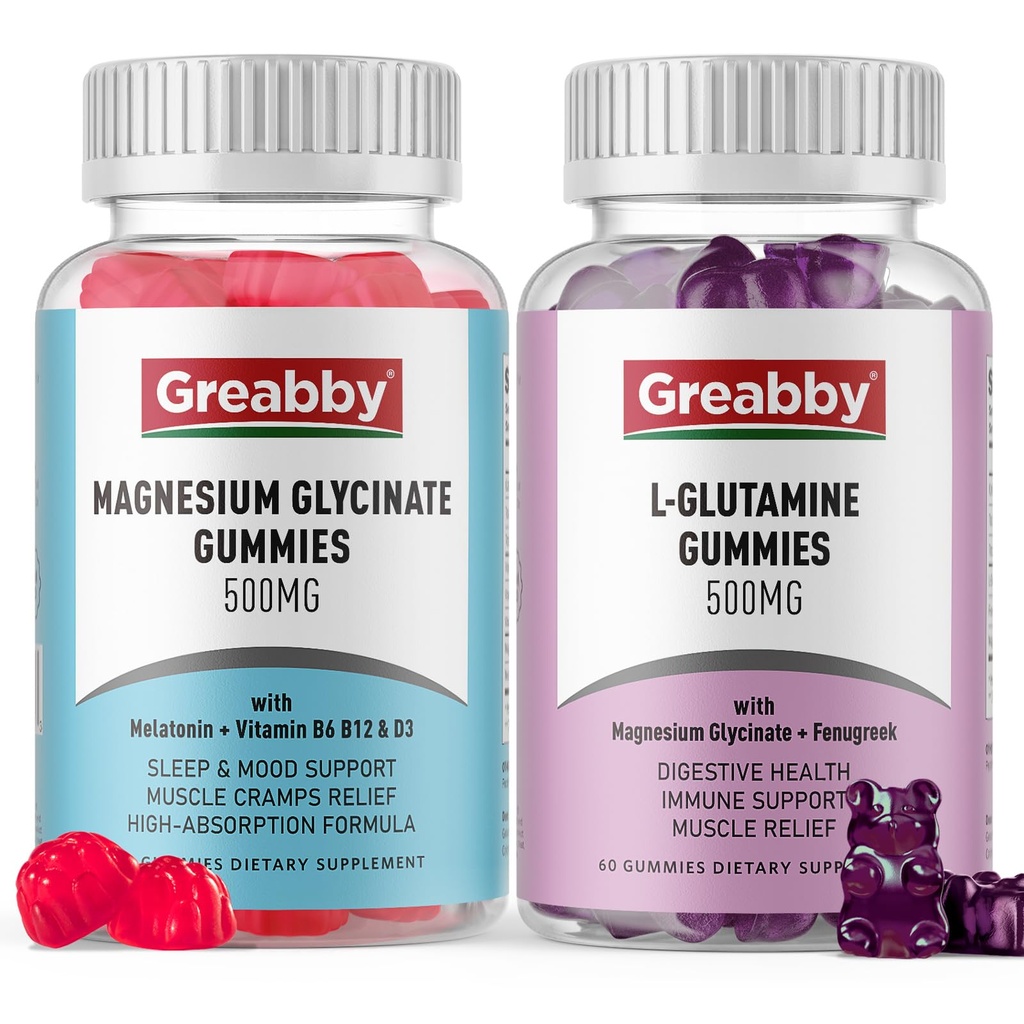 L Glutamine Gummie & Magnesium Glycinate Gummie, Muskelentlastung & Gelenkunterstützung, Vegan & Organic, Non-GMO