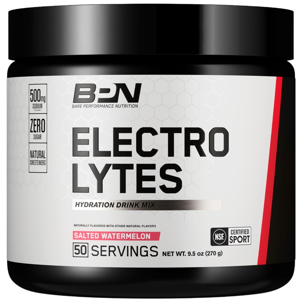 BARE PERFORMANCE NUTRITION BPN Elektrolyte Hydration Drink Mix | Zuckerfreies Elektrolytpulver | 500mg Natrium pro Servieren | Natürlich gesüßte Wassermelone, 50 Portionen