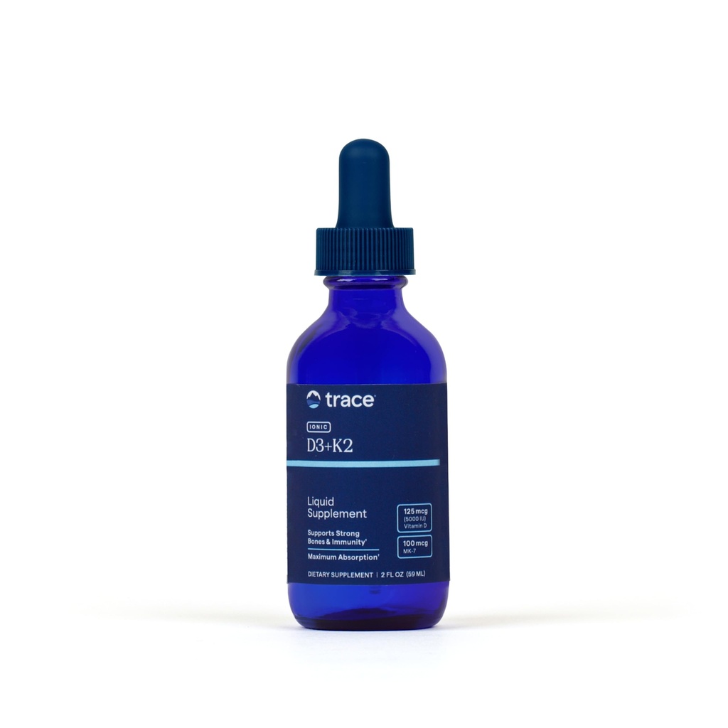 Trace Minerals Ionic D3+K2 - Flüssiges Multivitamin für Knochen & Herz Gesundheit - Unterstützt Calciumabsorption - Immunsystem Aid - Natürliche Ergänzung - 2 fl oz (296 Servierungen)