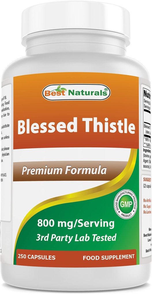 Best Naturals Blessed Thistle Breastfeeding Lactation Capsules - 800mg/Serving - 250 Count
