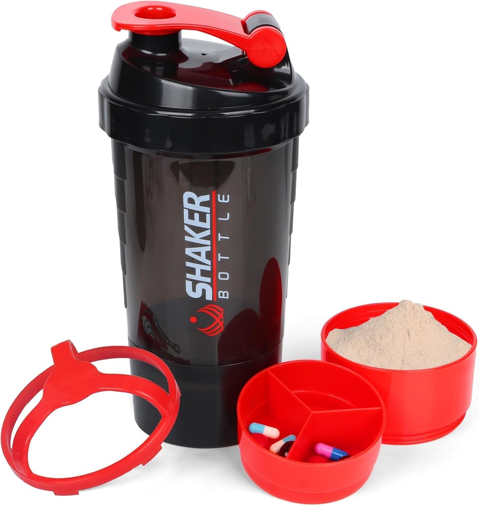 XTK Shaker Bottle 16OZ Protein Shaker Bottles mit Mix Ball Portable Sports Water Bottle Leak Proof GYM Cup für Proteinmischungen mit Storage & Pill Organizer, Ideal für Pre Workout, BPA Free (Red)