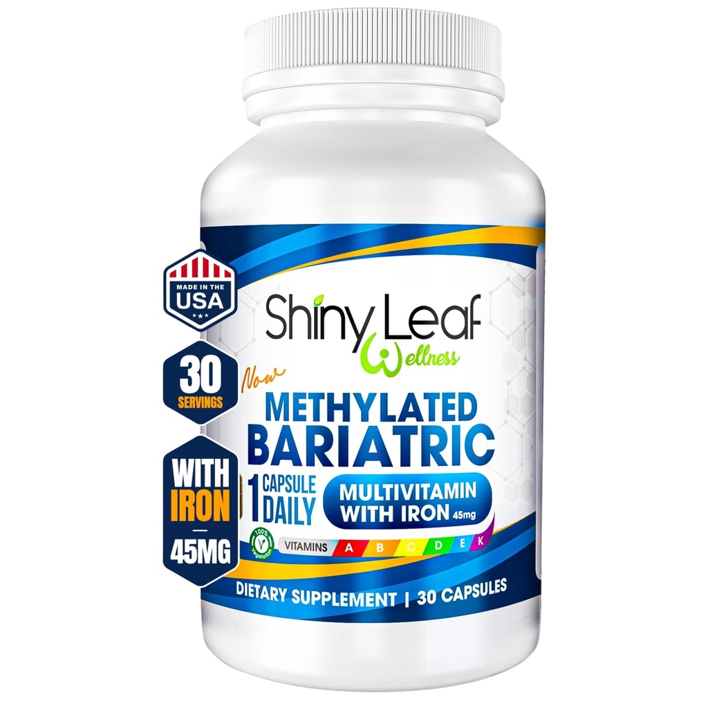 Shiny Leaf Methylated Bariatric Multivitamin with Iron 45mg – Una volta Daily Capsule, ASMBS Compatibili Bariatric Vitamins for Gastric Bypass & Gastric Maniche, per Uomini & Donne, USA Made, GMP – 30 Caps