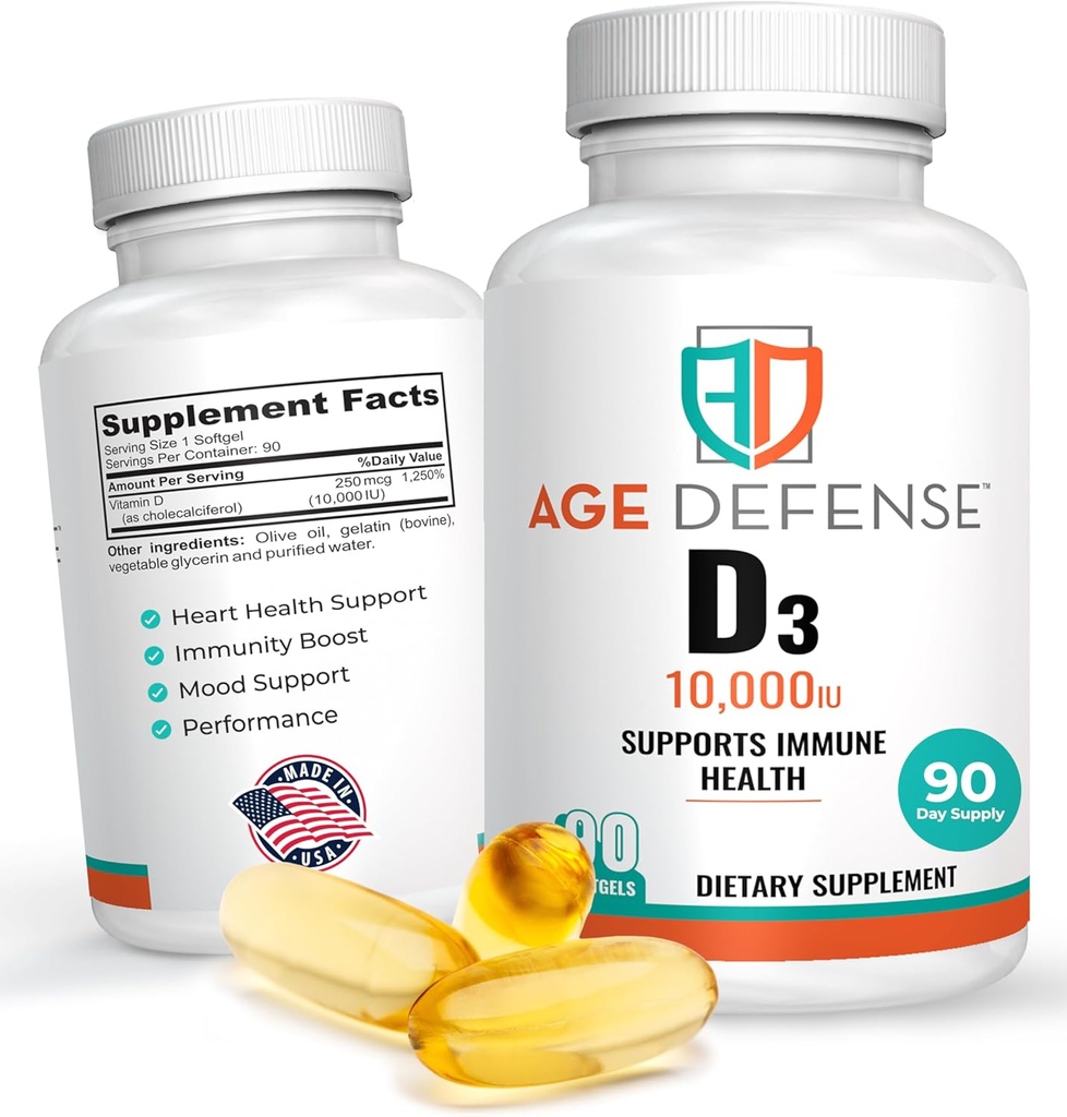 Vitamin D3 10000 IU - 90 Vitamin D 10000 IU Softgels für Herzgesundheit, Immununterstützung, Mental Clarity & Muscle Function Support - High Dose Vitamin D3 Tabletten für Männer & Frauen- 250 mcg