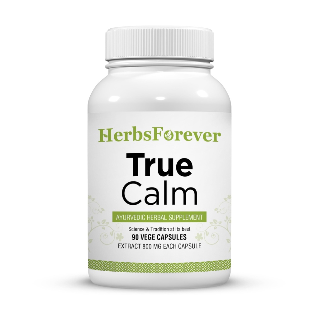 Herbsforever True Calm Capsules Ayurvedic Herbal Formulation Stress Relief Formula Fornisce calma e confortevole Sleep 90 Vege Capsule 800 Mg Ogni
