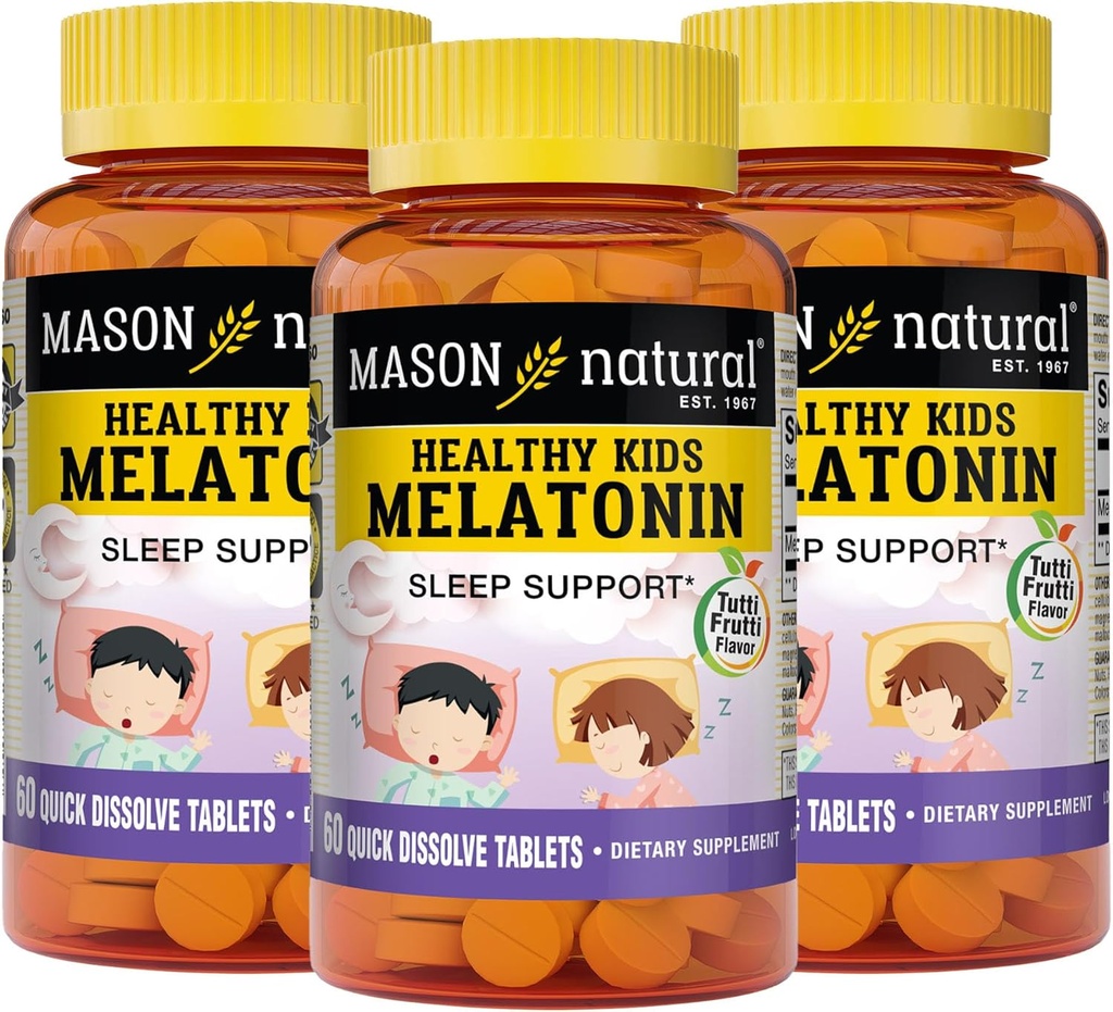 MASON NATURAL Melatonina per bambini sani, per i bambini, Supporta un sonno sano, Agisce veloce, Frutta aromatizzata, 60 compresse dissolve rapido (Pack of 3)