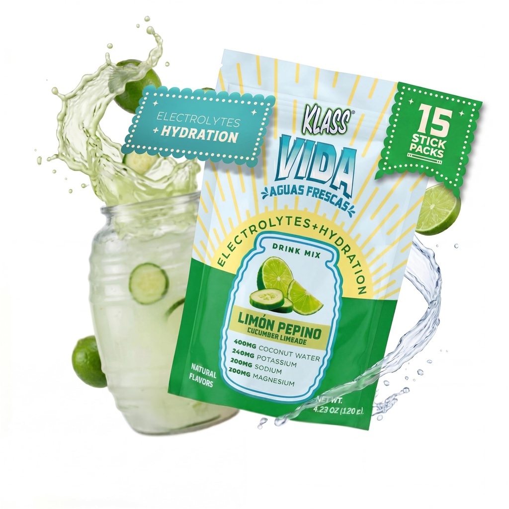 Miscela di bevanda di elettrolita – Limeade di cetriolo Agua Fresca Flavor | Polvere di idratazione senza zucchero con acqua di cocco & minerali | 15 pacchetti di bastoncini mono-serve, bassa calorie, aroma naturale