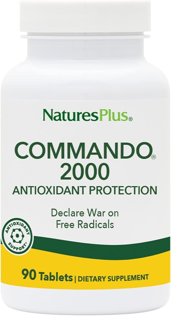 Natures Plus Commando 2000-90 Compresse - Protezione Antiossidante - Supporta il cervello, Funzione circolatoria e sistema immunitario - Vegetariano, Gluten Free - 45 Serve