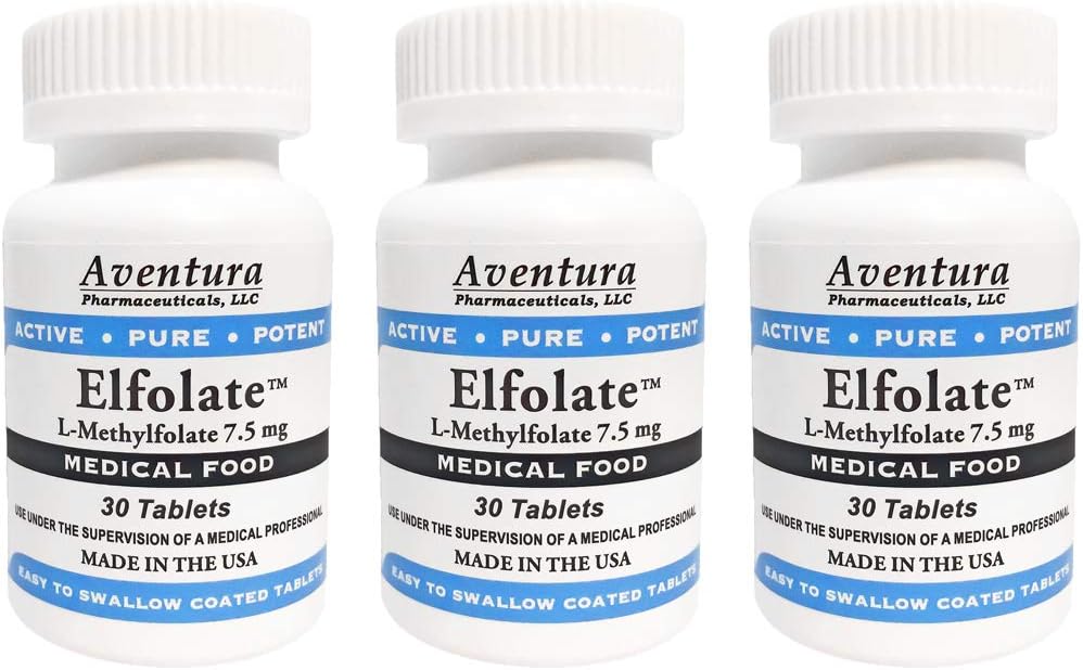 ELFOLATE® 7.5mg 3 Pack L-metilfolato Methylfolate Methylfolate Medical Food Supplemento professionale resistenza attiva puro Potent 30 compresse