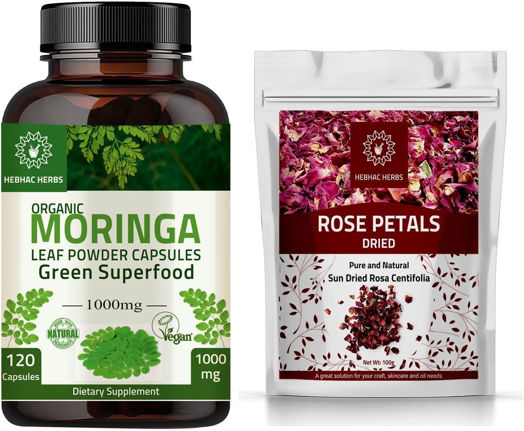 Moringa Kapseln 120 Kapseln und Rose Petal Getrocknet 200g
