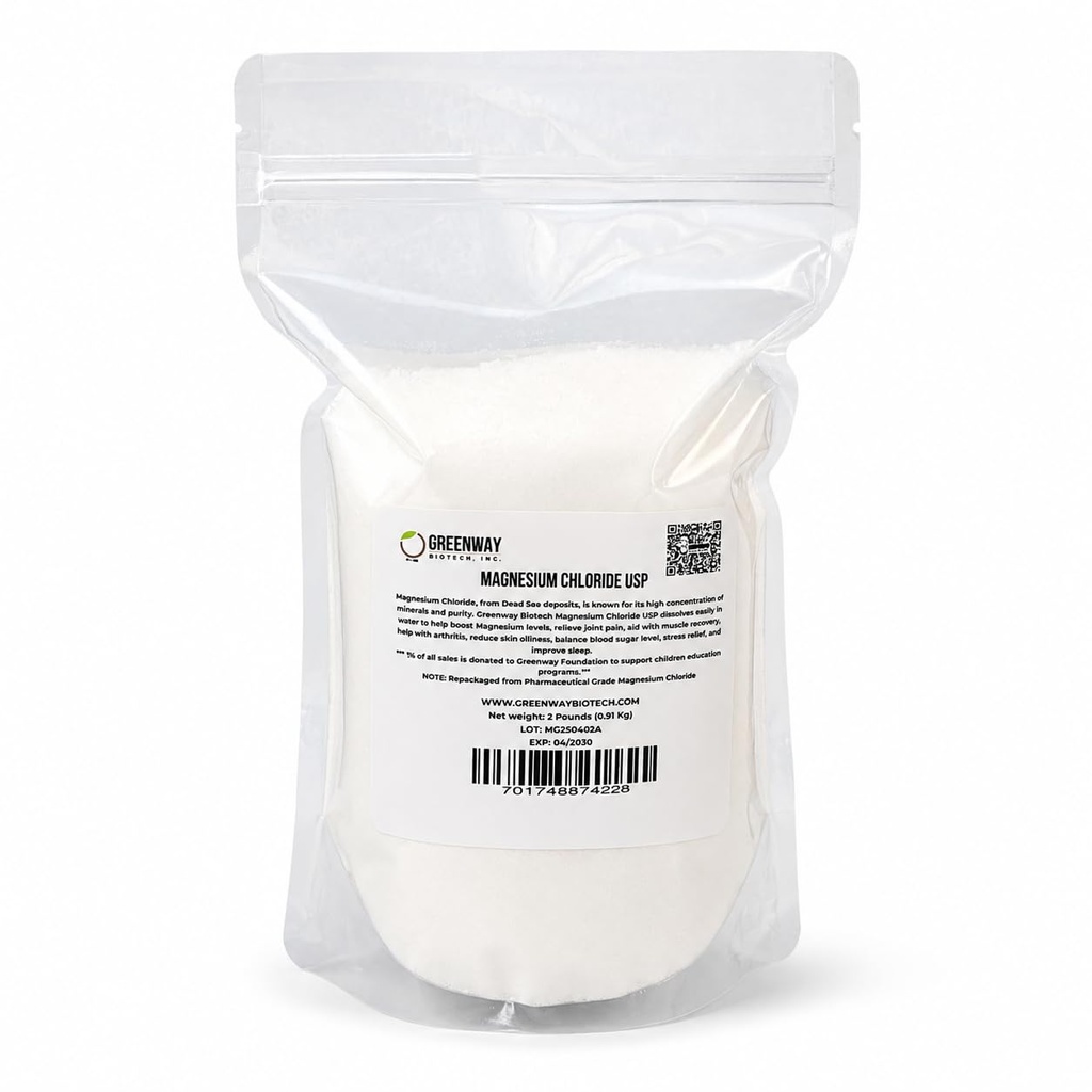 Greenway Biotech, Inc. Organic Magnesium Chloride USP Supplemento 100% Cloruro de Magnesio Comestible Powder (Pharmaceutical Grade) | Pure Ph. EUR., BP, USP | 2 Pounds